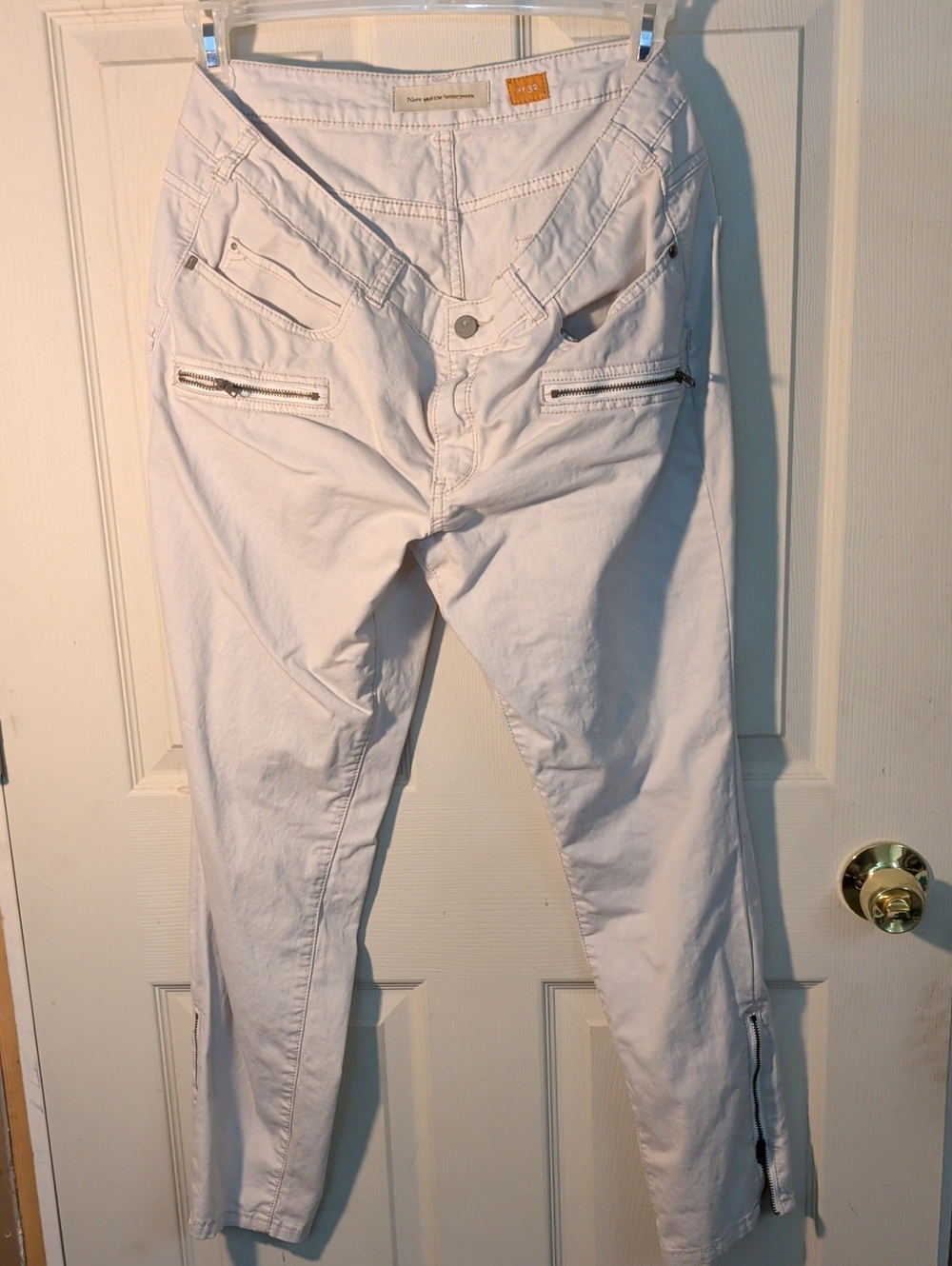 Pilcro and the Letterpress White Denim Pants with Tan Patch